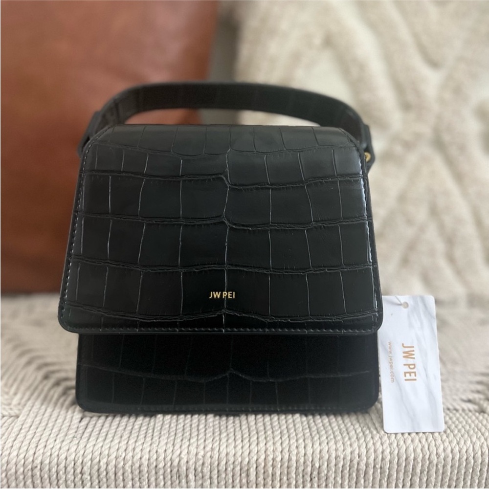 JW PEI Black Croc-Embossed Women's Bag